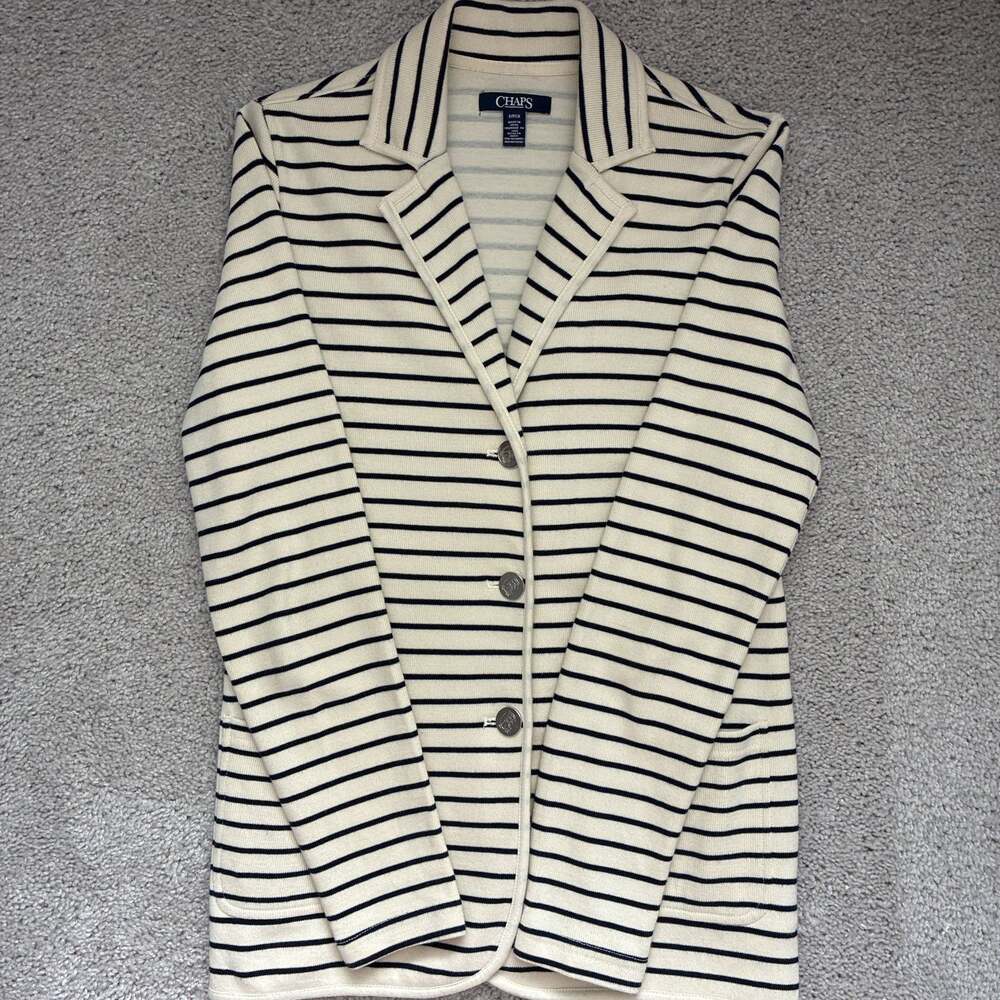 Chaps Women's Navy & Cream Striped Knit Blazer Jacket